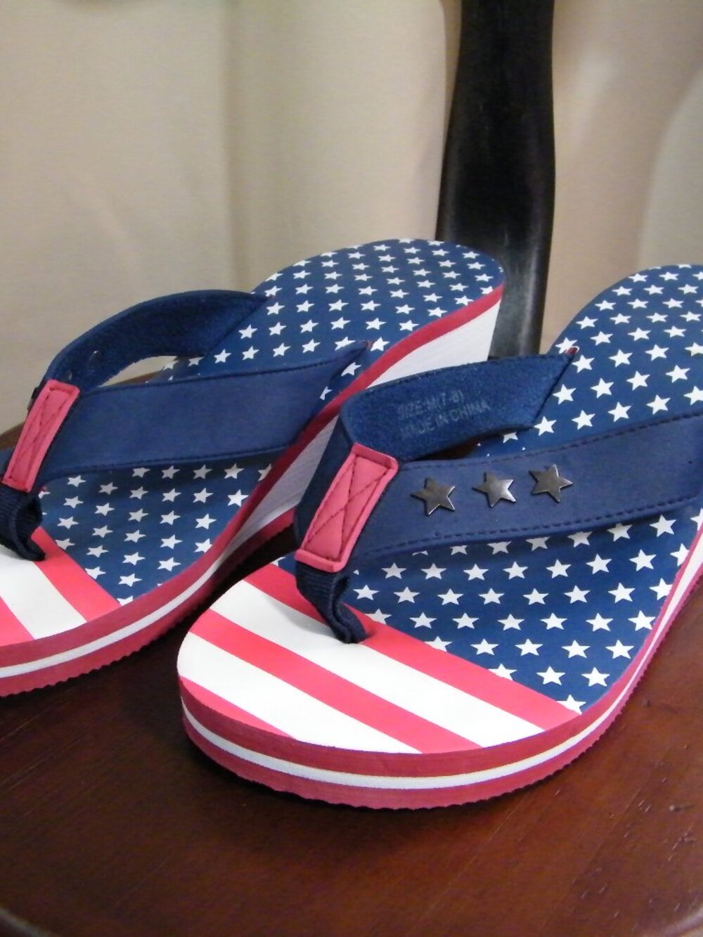 Patriotic wedge thong sandal Sz. 7/8 women Used like new